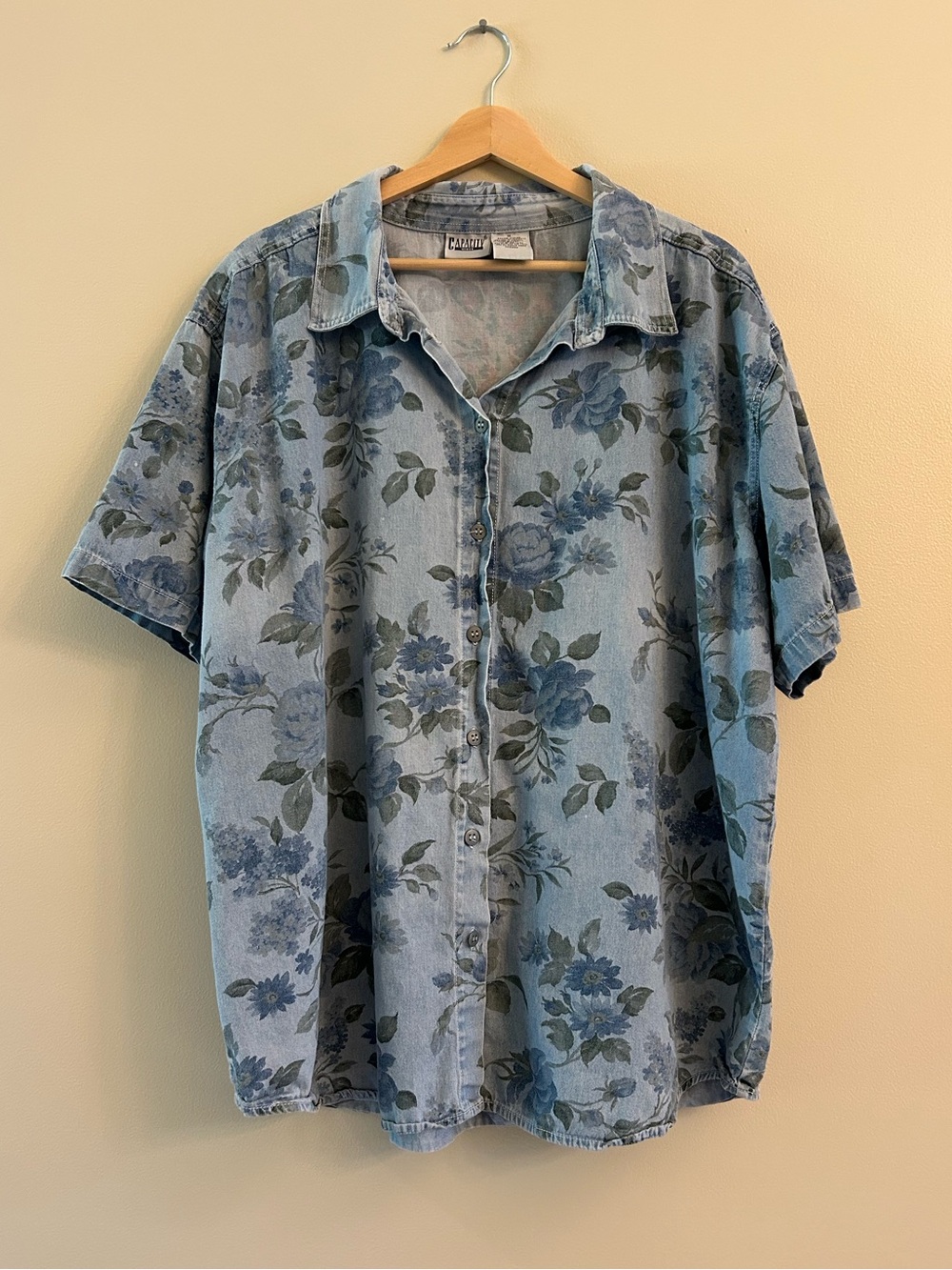 Vintage Floral Denim Button Up Shirt